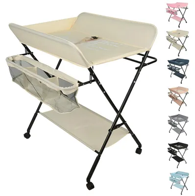 Immagine prodotto di Fasciatoio per neonati - Fasciatoio pieghevole - Con cestino portaoggetti - Per bambini da 0 a 12 mesi - Portatile - Beige