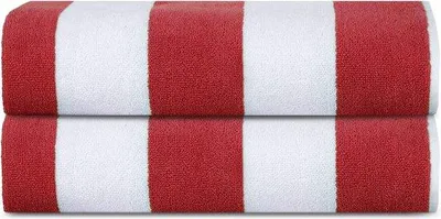 Imagen del producto de Toalla de playa Unyqoos® con diseño clásico a rayas, fabricada con 100% algodón peinado, 450 g/m², de secado rápido y de tamaño extra grande (76 x 152 cm)