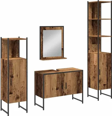 Produktbild von Badezimmermöbel-Set mit Regal mit Tür 4 pcs Braun Holzwerkstoff