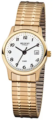 Image de Regent F-886 Montre dame analogique à quartz avec bracelet à tirage IP or Ø 27 mm