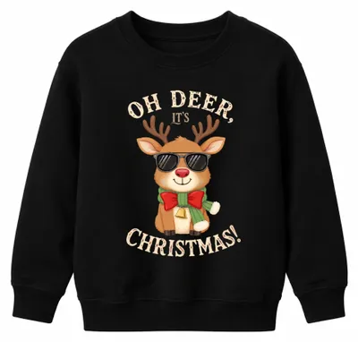 Zdjęcie produktu dla Oh Deer It's Christmas Reindeer Christmas Sunglasses Gift Uni Kids Sweatshirt Pullover, czarny, 152