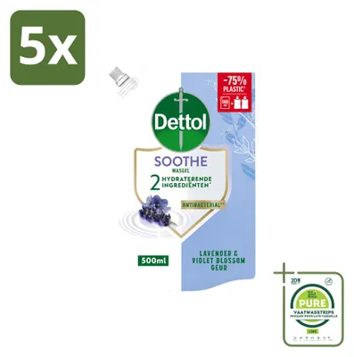 Produktbild von 5 x Dettol Soothe Handseife Nachfüller - Lavendel & Veilchenblüte - 500 ml - Großpackung - 5 Stücke