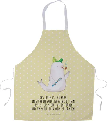 Produktbild von Mr. & Mrs. Panda Schürze Robbe Sherlock - Gelb Pastell - Geschenk, Kochbekleidung, Lustige Sprüche, Kellnerschürze, Gastro, Koch, Kochschürze