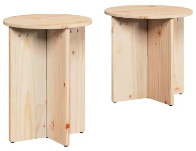 Image de Ensemble de 2 tables rondes basses en bois massif de pin