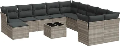 Produktbild von vidaXL 12-tlg. Garten-Sofagarnitur mit Kissen Hellgrau Poly Rattan