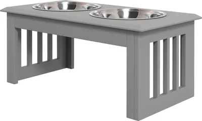 Produktbild von Hundenapf mit 2 Näpfe, 2 L Futterschüssel, erhöhter Katzen Futternapf, Pflegeleicht, Edelstahl Grau, 58,4 x 30,5 x 25,4 cm