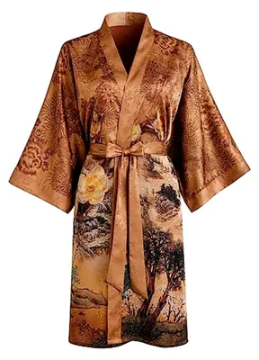 Produktbild von Kurzer Damen-Kimono - Klassischer floral gestalteter Bademantel