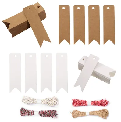 Imagen del producto de Etiquetas de papel kraft con cordón de yute, 200 unidades, en 4 rollos, para regalos