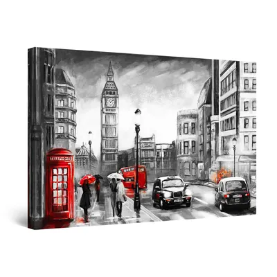 Produktbild von Startonight Obrázky Big Ben Londýn Černá Bílá Červená - Obrazy na plátně Moderní umění - Obrazy městské zdi XXL 80 x 120 cm, Obraz Den Noc