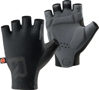Immagine prodotto di ROCKBROS Guanti da ciclismo Mezze dita estivi Guanti da ciclismo MTB traspiranti e ammortizzanti con imbottitura ergonomica 3D Nero S