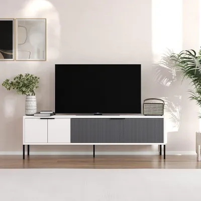 Produktbild von Skye Decor, Noah - White, Anthracite, TV-Ständer, Weiß, 100% MELAMINBESCHICHTETE SPANNPLATTE, 150 x 30 x 45 cm