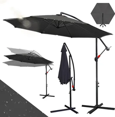 Produktbild von Faziango Sonnenschirm 3m Grau Gartenschirm mit Kurbel, UV 50+ Sonnenschutz, kippbar & windstabil, inkl. Kreuzfuß, wasserabweisend, Ø 3m für Garten Terrasse Balkon