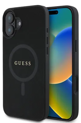 Zdjęcie produktu dla Etui Guess Saffiano Classic Logo MagSafe do iPhone 16 Plus czarny