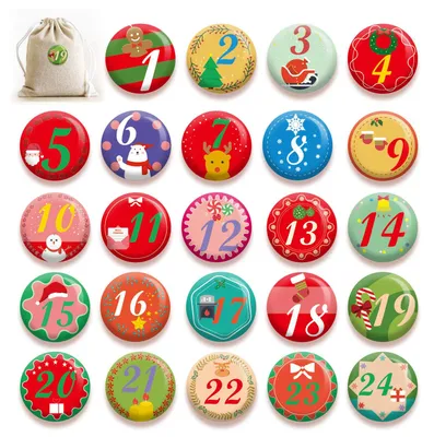24 Adventskalender Knöpfe 1-24, bunt, Ø 4 cm, für DIY