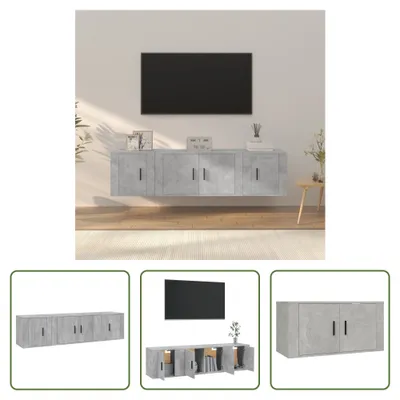 Produktbild von The Living Store 3-tlg. TV-Schrank-Set Betongrau Holzwerkstoff