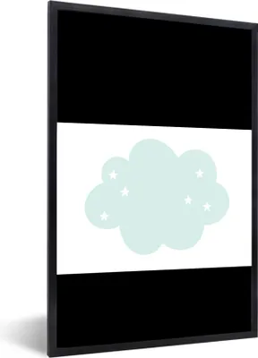 Produktbild von MuchoWow® Gerahmtes Poster Wolke - Sterne - Pastell - Kinder - Baby 90x60 cm - Poster mit Schwarzem Bilderrahmen Wandposter Rahmen Foto Bilder - Fotorahmen - Foto-Plakat