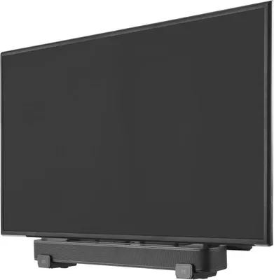 A television soundbar mounted below a television.