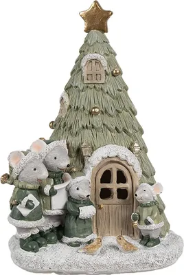 Image de Clayre & Eef Maison décorative avec sapin de Noël LED 12x11x17 cm Vert Polyrésine Souris