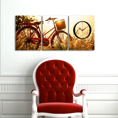 Produktbild von Opviq, 3P3040CS- CTY1682, Bunt, Wanduhren, 90 x 38 cm, 100% Wildleder -Leinwand