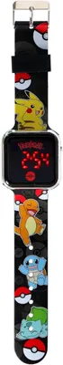Produktbild von Accutime LED-Kinderuhr Pokémon (schwarz), Digitaluhr mit LED-Anzeige für Uhrzeit und Datum, Weiches Acryl-Armband, Lange