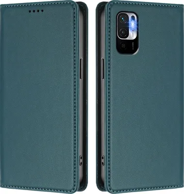 Produktbild von Handyhülle für Xiaomi Poco M3 Pro/ Redmi Note 10 5G, Kunstleder Klapphülle Stoßfeste Magnetische Hülle mit Ständer Grün