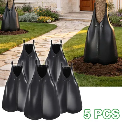 Obrázek produktu pro JOIEYOU Zavlažovací vak na stromy 75 l, PVC, odolný proti UV záření, automatické kapkové zavlažování, pro stromy a keře, zahrada a krajina, sada 5 ks, černý