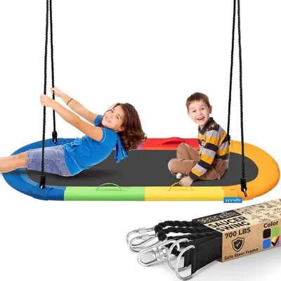 Immagine prodotto di Altalena a rete SereneLife, altalena ovale sospesa, altalena con diametro di 170 cm, altalena con capacità di carico fino a 320 kg, altalena per bambini con corda regolabile da 120 a 160 cm