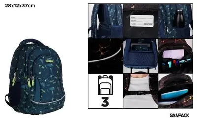 Produktbild von Dreikammer-Schulrucksack Play dunkelblau 28 x 12 x 37 cm