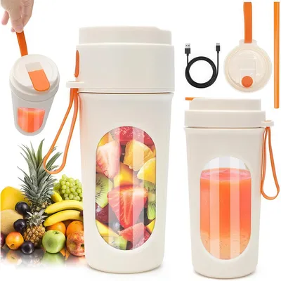 Produktbild von Tragbarer Smoothie-Mixer 450 ml, 12-Klingen Mini Blender, USB-C wiederaufladbar, BPA-frei, für Shakes, Früchte & Eis – Orange