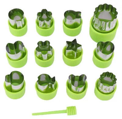 Produktbild von 12 Stück Keksausstecher und 1 Entformungsstab, Edelstahl-Schneideform für Teig, Gemüse, Obst, Grün