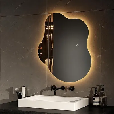 Productafbeelding van Spiegel voor de badkamer, 50 x 60 cm, zonder frame, anti-condens | Badkamerspiegel met touchbediening, geheugenfunctie, automatische uitschakeling na 3 uur, 3 LED-lichtkleuren