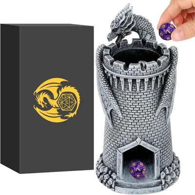 Produktbild von Würfelturm aus Kunstharz, Drachenburg Design, Geschenkset mit Box, Rollenspiel Zubehör