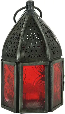 Produktbild von Orientalische Metall/Glas Laterne in Marrokanischem Design, Windlicht, Mehrfarbig, Glas,Metall,Eisen, Farbe: Rot, 10*5,5*5,5 cm