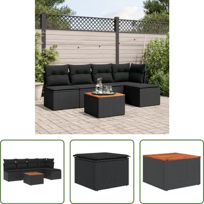 Produktbild von The Living Store 6-tlg. Garten-Sofagarnitur mit Kissen Schwarz Poly Rattan
