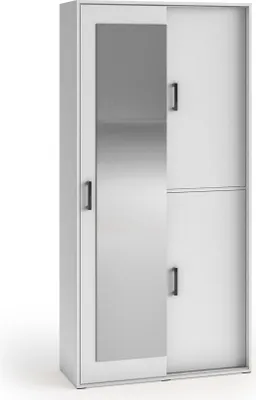 Produktbild von MR GROUP Garderobenschrank GRID 100cm Garderobe Spiegel Schlafzimmer Flur Mehrzweckschrank 3-türig Ablagen Dielenschrank Kleiderschrank Flurmöbel weiß