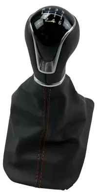 Productafbeelding van Originele versnellingspookknop voor Seat Ibiza 5 of Arona, zwart leder, 6 versnellingen, rode stiksel, FR-Line