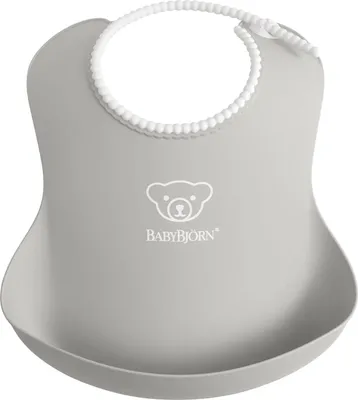 Produktbild von Babybjörn Lätzchen Grau, wasserdicht, BPA-frei, mit Auffangschale, Halsumfang 19-30 cm