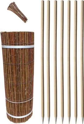 Immagine prodotto di Stuoia Di Salice 40 x 300 cm Con 7 Pali In Legno Ø 18 mm x 78 cm E 30 Fascette – Staccionata Recinzione Naturale Schermo Privacy Giardino Terrazza