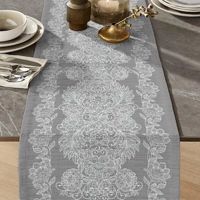 Produktbild von Tischläufer 100 % Baumwolle 50x150cm robuste Qualität Leinen- Spitzen- Optik Landhaus-Stil