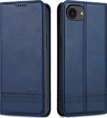 Produktbild von Leder Hülle für iPhone 16e/iPhone 17e, Klapphüllen Brieftasche Magnetverschluss Ständer Schutzhülle Blau