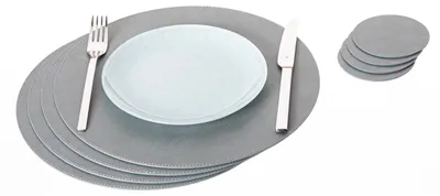 Platzsets & Untersetzer aus recyceltem Leder, 4+4, 33/10 cm, grau