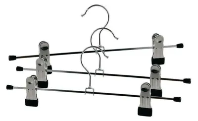 Produktbild von Metallkleiderbügel mit Clips zur Hosenaufbewahrung, schwarz, 3 Stück