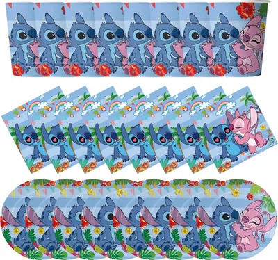 Produktbild von Geburtstagsset STITCH LILO: Tassen und Teller, Servietten, 40-teilig.