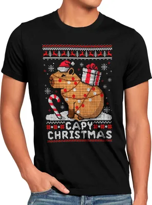 Produktbild von style3 Capybara Xmas Herren T-Shirt xmas weihnachten weihnachtspullover pulli ugly sweater strick