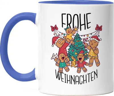 Produktbild von Frohe Weihnachten Tasse blau Weihnachten Familienzeit Weihnachtsbaum Geschenke Geschenkidee Happy Family