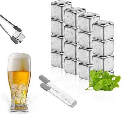 Produktbild von 16-teilige Eiswürfel Herstellbare Eiswürfel mit Clip Edelstahl 304 Geeignet für das Kühlen von Whisky-Cocktails-Likören Wein und Saftgetränken