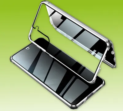 Image de Coque en verre avec bordures magnétiques des deux côtés, couleur argent, pour Samsung Galaxy S21 Plus
