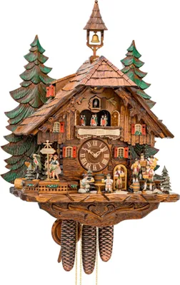 Produktbild von Cuco Clock Kuckucksuhr Schwarzwalduhr "Waldkonzert" 33 x 47 x 63cm Wanduhr aus Holz, 8 - Tage Werk, automatische Nachtabschaltung