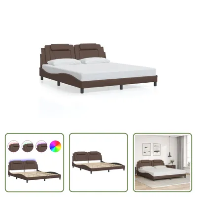 Produktbild von The Living Store Bettgestell mit LED Braun 180x200 cm Kunstleder