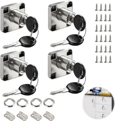 Obrázok produktu pre Nábytkový zámok set 4 ks, 22 mm vložka, 40x40 mm, pre skrine